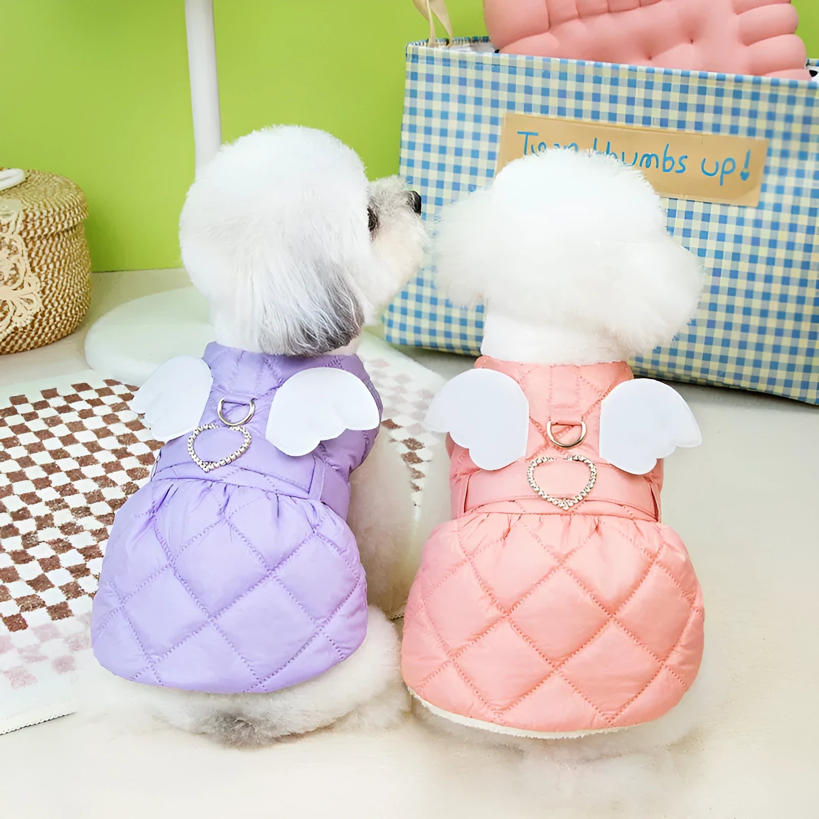 Small dog wearing pink cotton-thickened angel skirt with elastic waistband