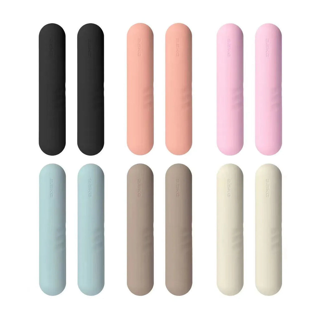 A hand-drawn dumbbell stick with a silicone non-slip edge, shown in different colour and weight options.