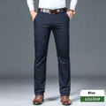 Business non-iron stretch men's straight casual trousers in black, gray, khaki, and blue, cotton-polyester blend