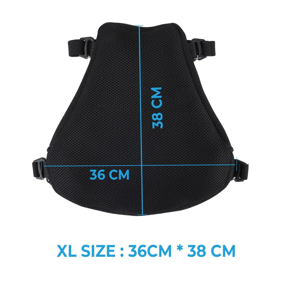 Black motorcycle seat cushion with 3D mesh cover and TPU airbag, L size 30x31 cm