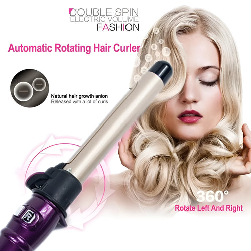 Automatic ceramic electric curling iron with LED display in black, showing barrel and control buttons