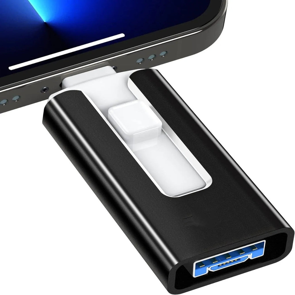 Multifunctional 2T USB thumb drive with Lightning, USB 3.0, OTG interfaces metal shell silver colour