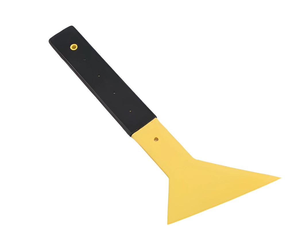Yellow auto glass film tool scraper with 15cm width and 32cm length, made from high temperature resistant plastic