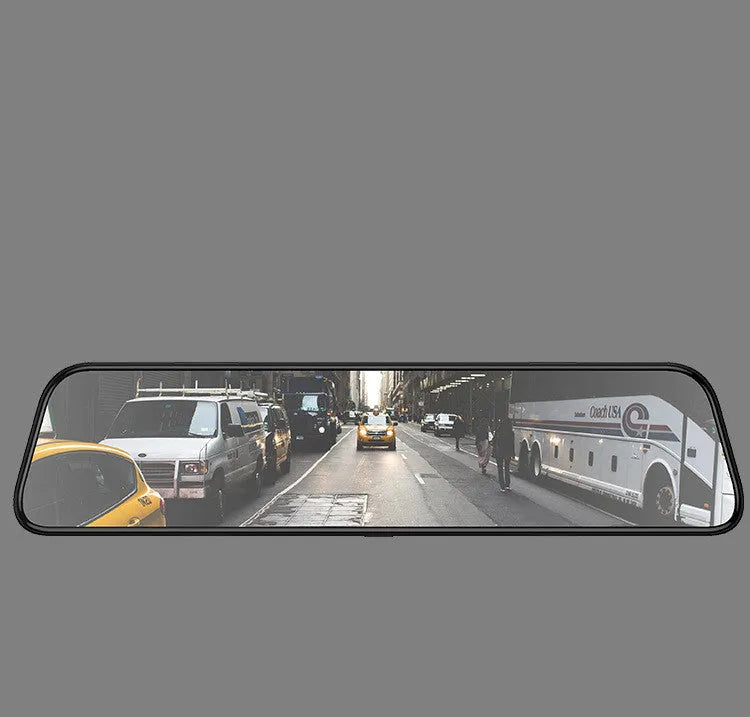 Black 12-inch rearview mirror car dash cam with touch screen and wide-angle lens