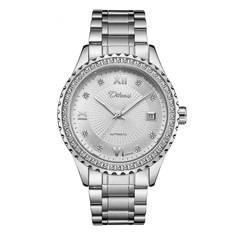 Fashionmonger men's gold and silver automatic watch with luminous hands on black and white dials.