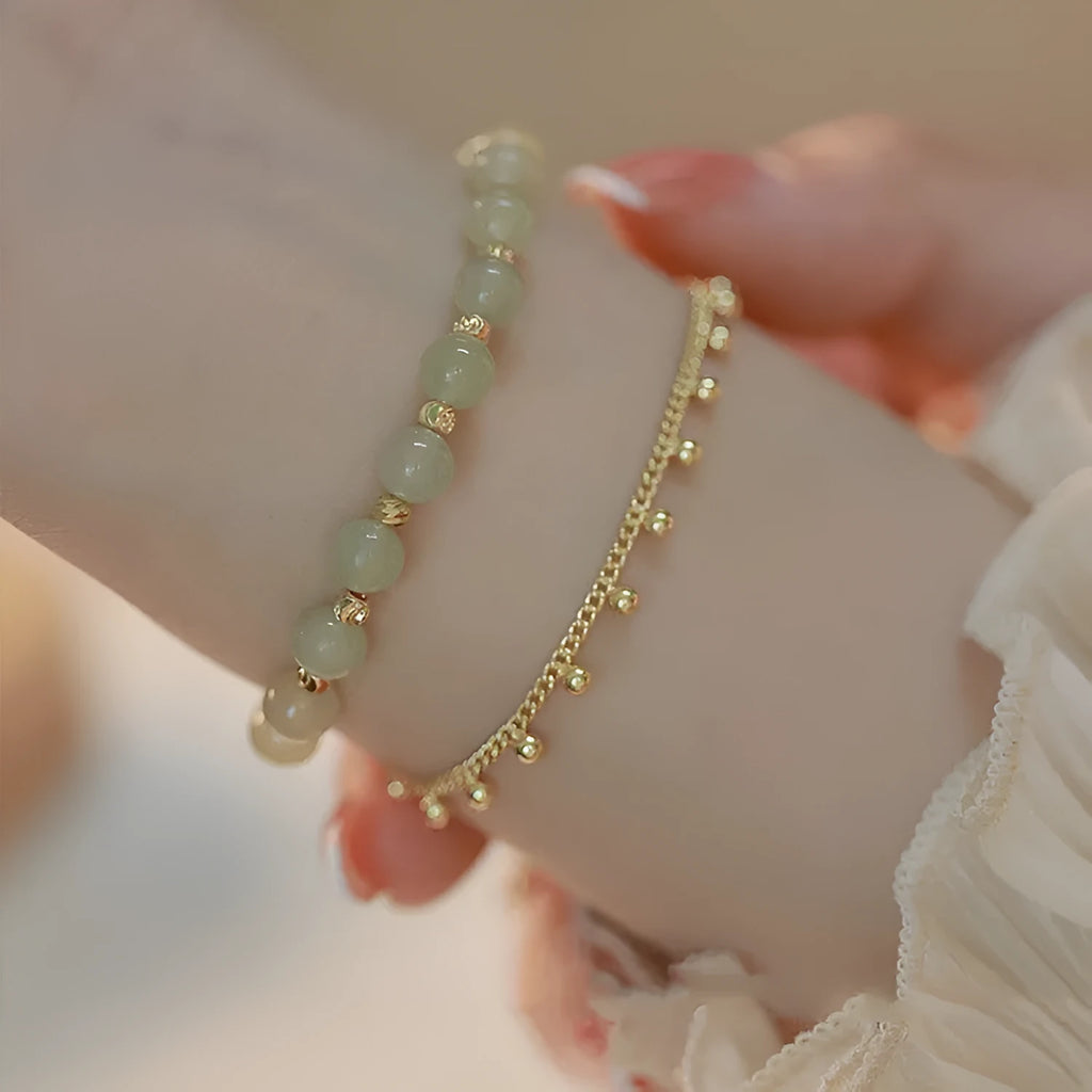 Natural Hetian Jade bracelet with princess running beaded design for women