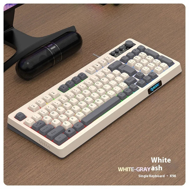 E-sports games keyboard and mouse set in white gray orange with mechanical feel and photoelectric sensor