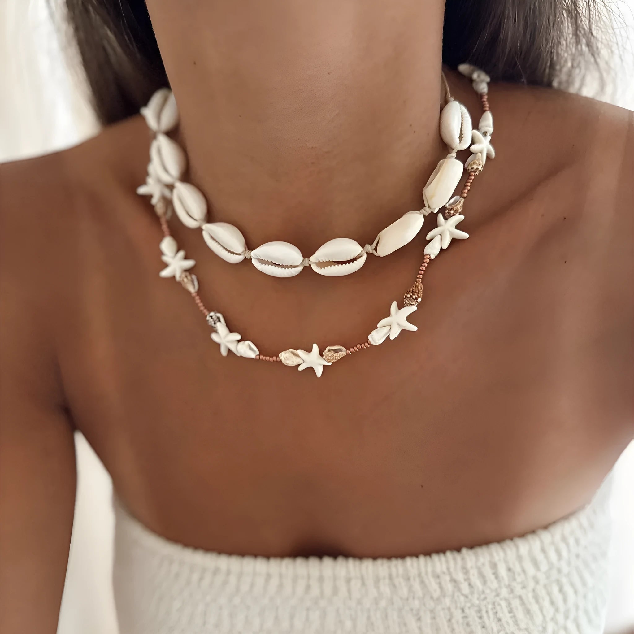 Bohemian shell necklace with geometric pendant for women in colour X1900 on regular chain