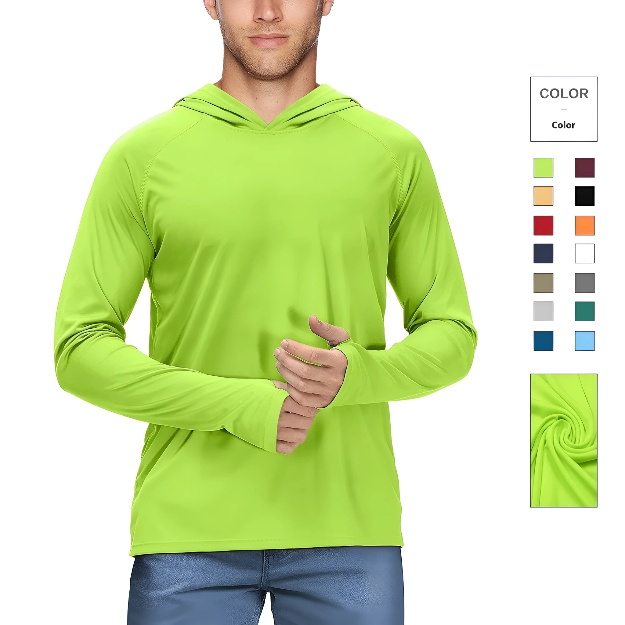 Man wearing a slim-fit hooded sun protection suit in Army Green colour for outdoor fishing or hiking.