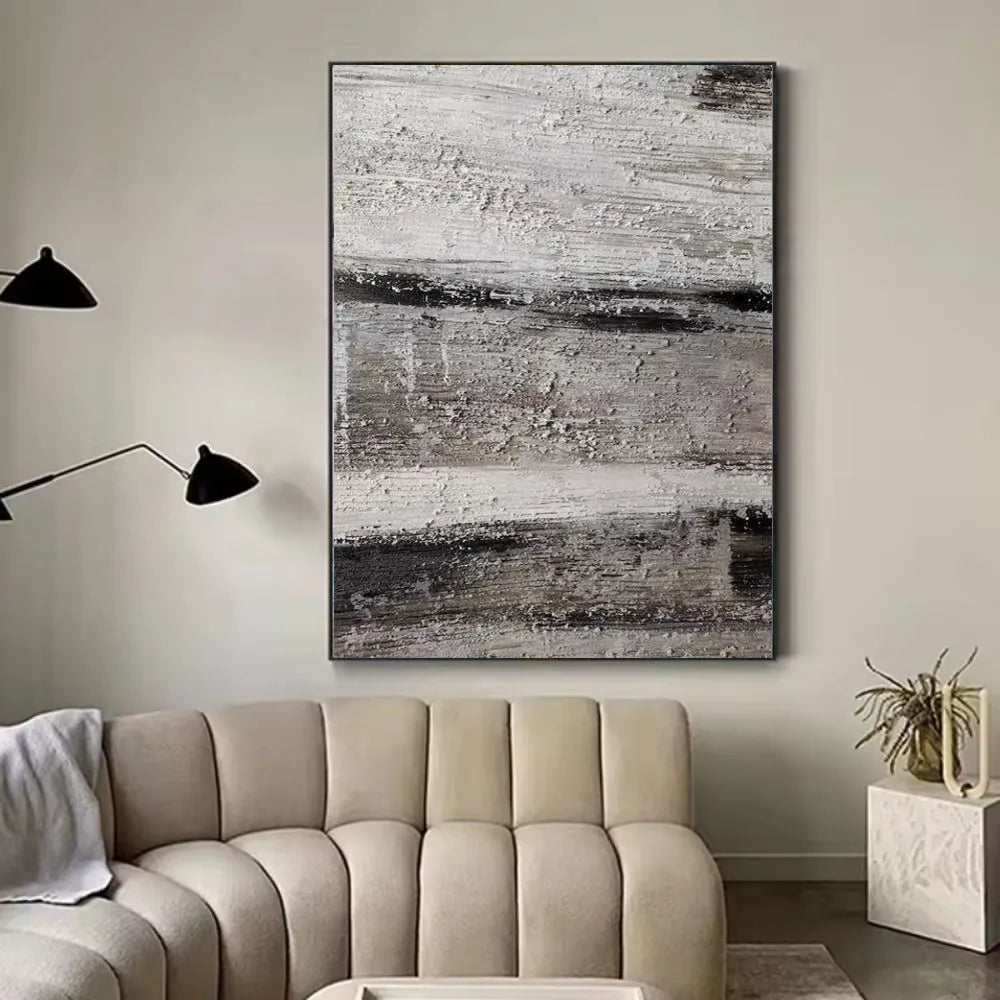 Handmade grey abstract textured oil painting on canvas unframed for wall decor