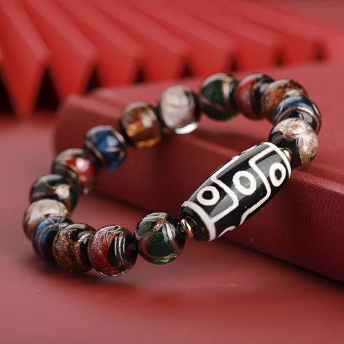 Ancient five-colour multi-treasure snake year lucky beads bracelet in coloured glaze