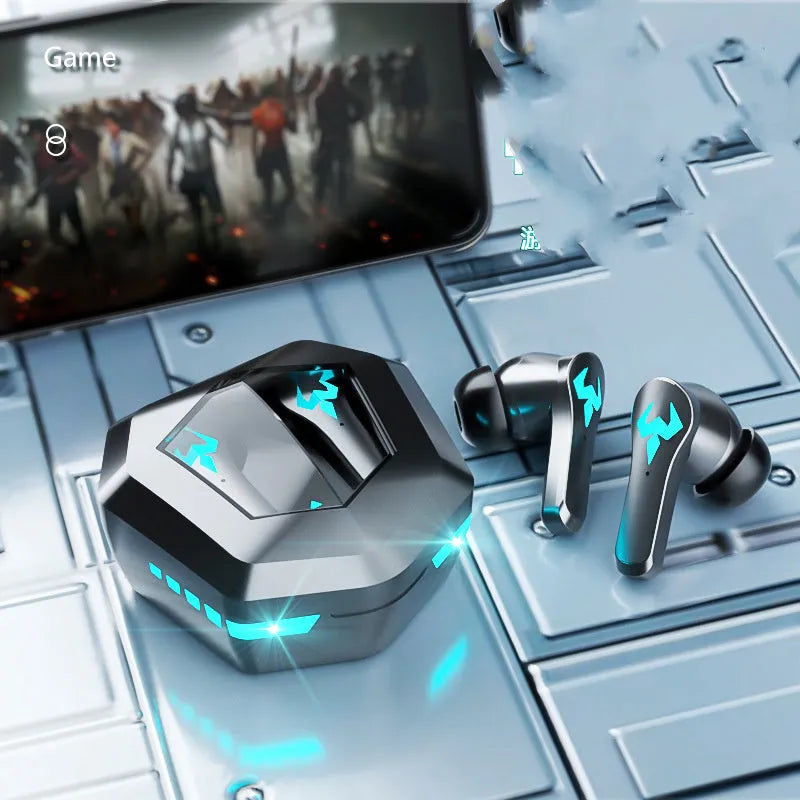 Black wireless Bluetooth in-ear sports gaming headset with noise-cancelling technology
