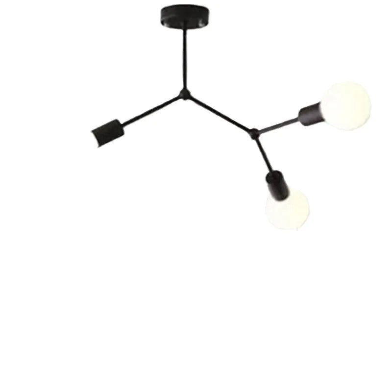 Black iron Nordic chandelier ceiling lamp with multiple light heads.