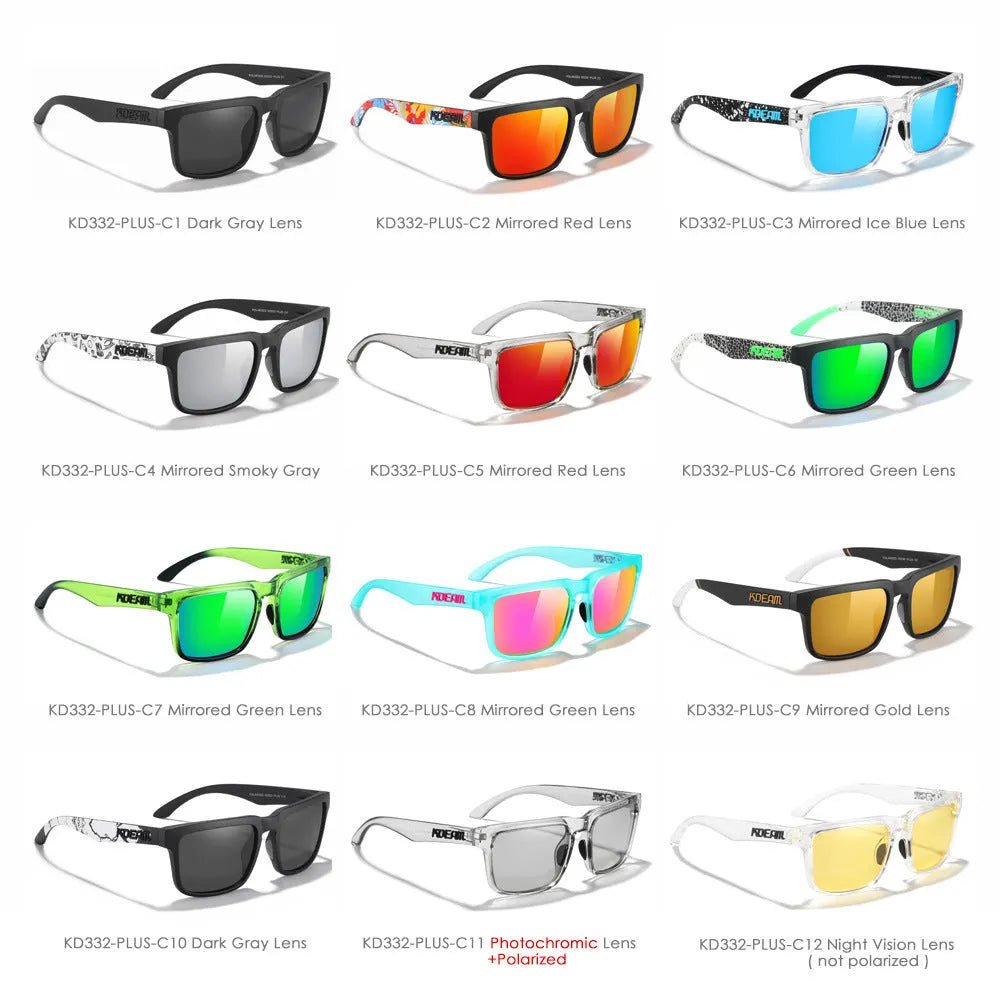 Square polarised sunglasses with TAC lenses and PC frame in multiple colour options