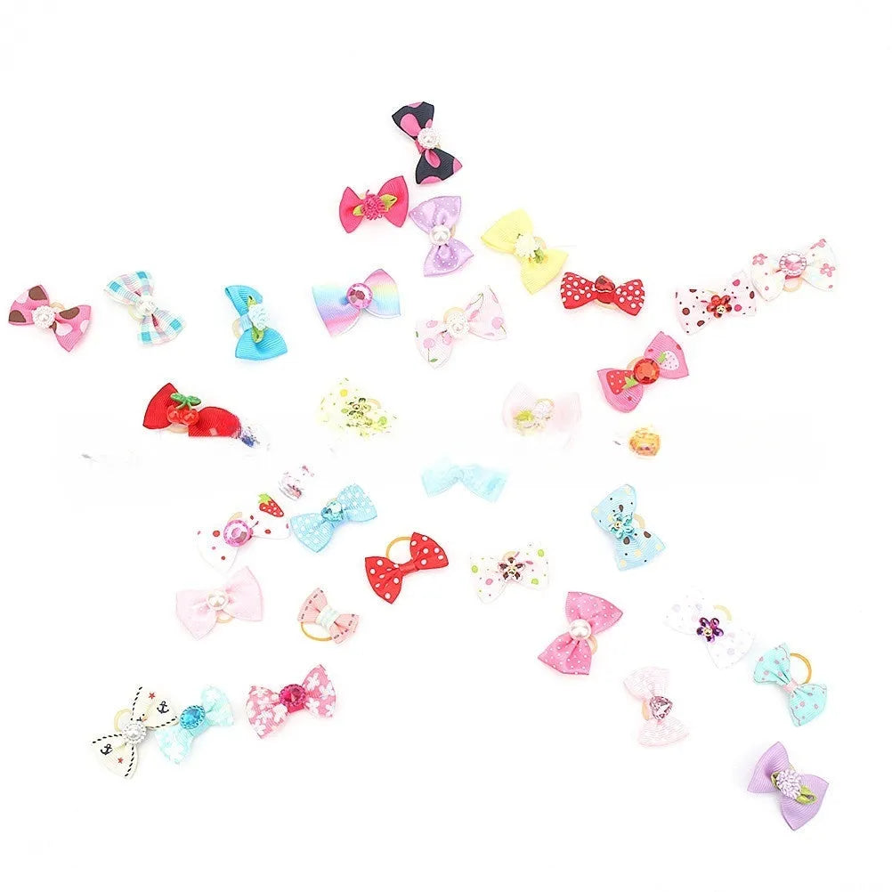 Pet Bow Ornament Accessories made of polyester, ten headbands for dogs and cats.