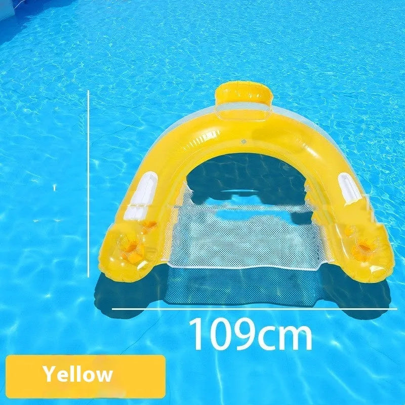 Inflatable water floating bed swimming ring in pink, 96x109cm, on a pool surface
