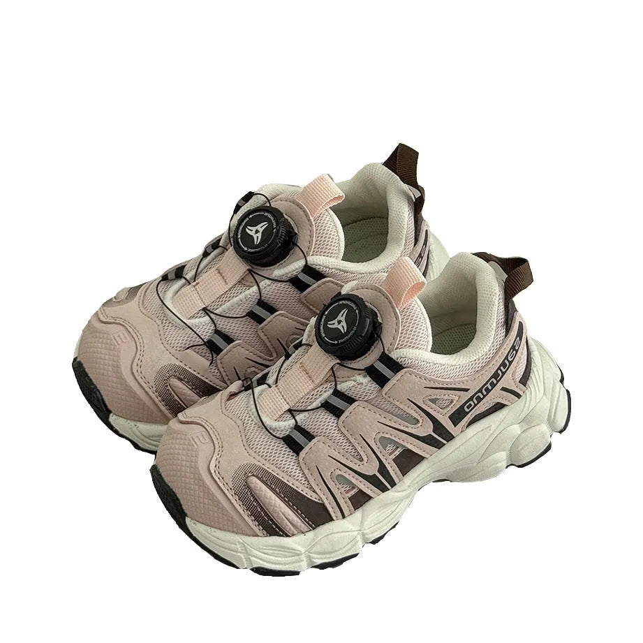 Girls' lightweight casual shoes in PU leather mesh available in black, beige, and pink colours