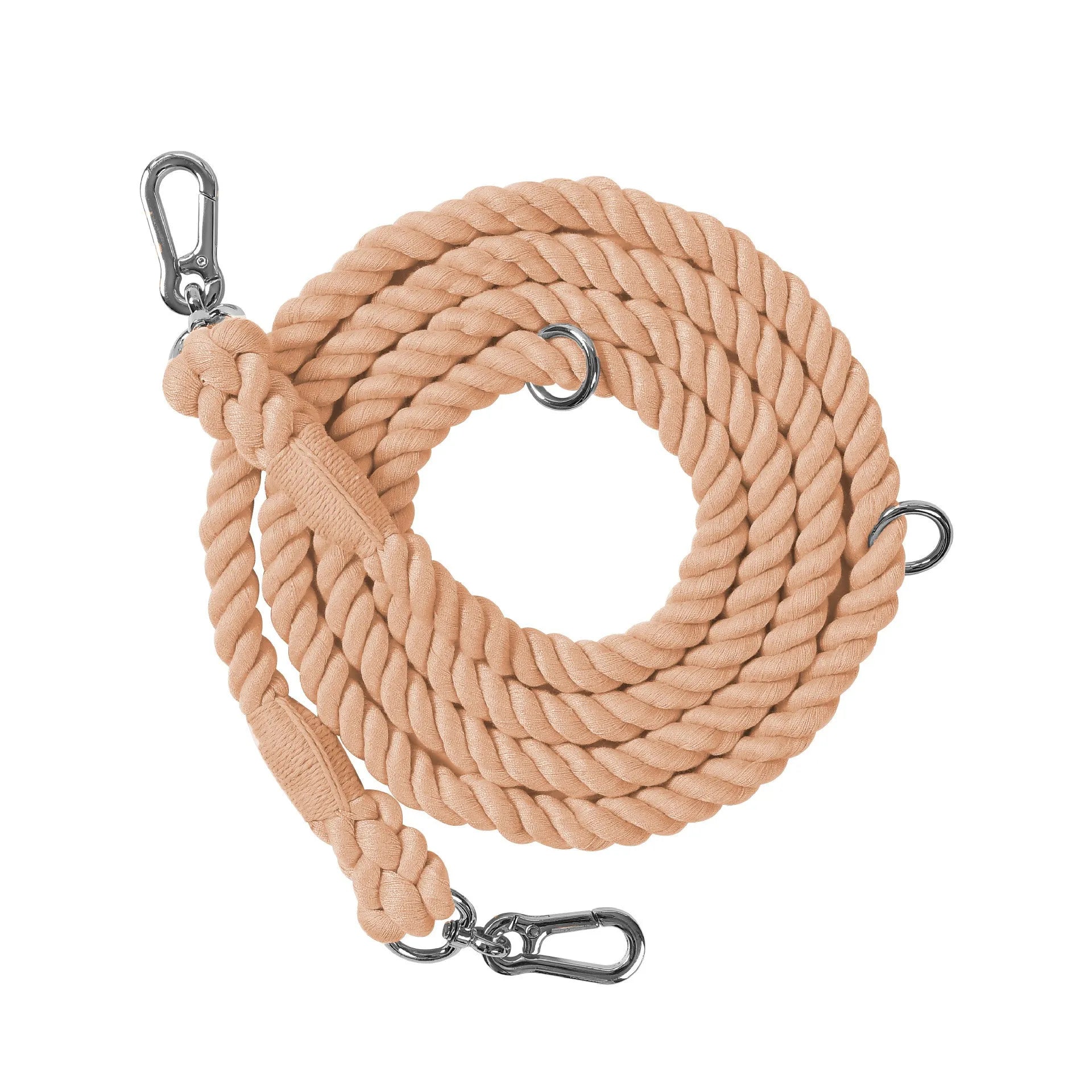 Woven rainbow double-ended dog lead with hand-held rope section in multiple colour options