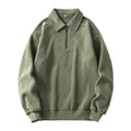 Men's fashion lapel half-zip fleece sweatshirt in black, long sleeves, hood, polyester cotton blend