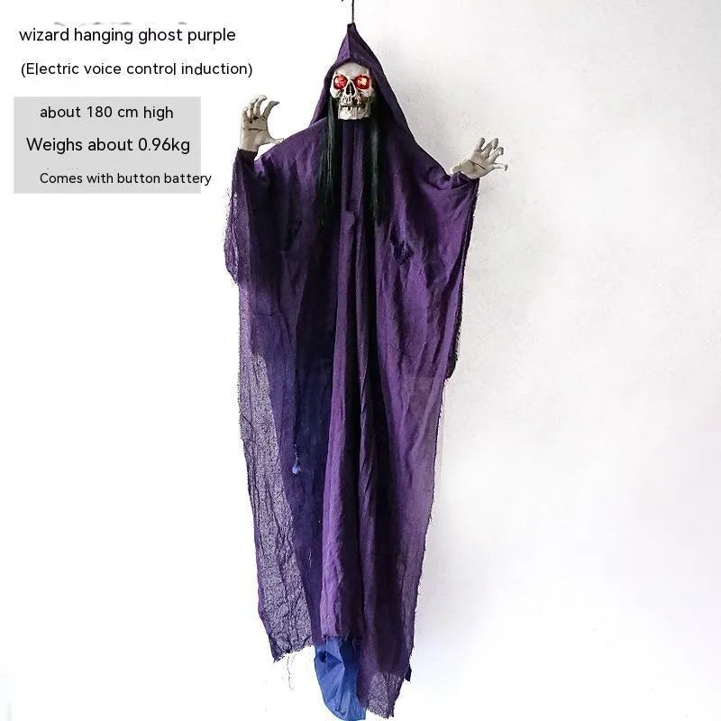 Plastic haunted house Halloween decoration in black, gray, purple, and wine red colour options