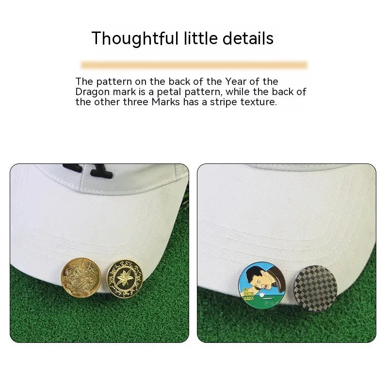 Zinc alloy golf hat clip showing engraved Dragon Year pattern for secure hat attachment