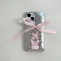 Electroplated silver PC phone case with shoelace bow for iPhone 15, blue colour