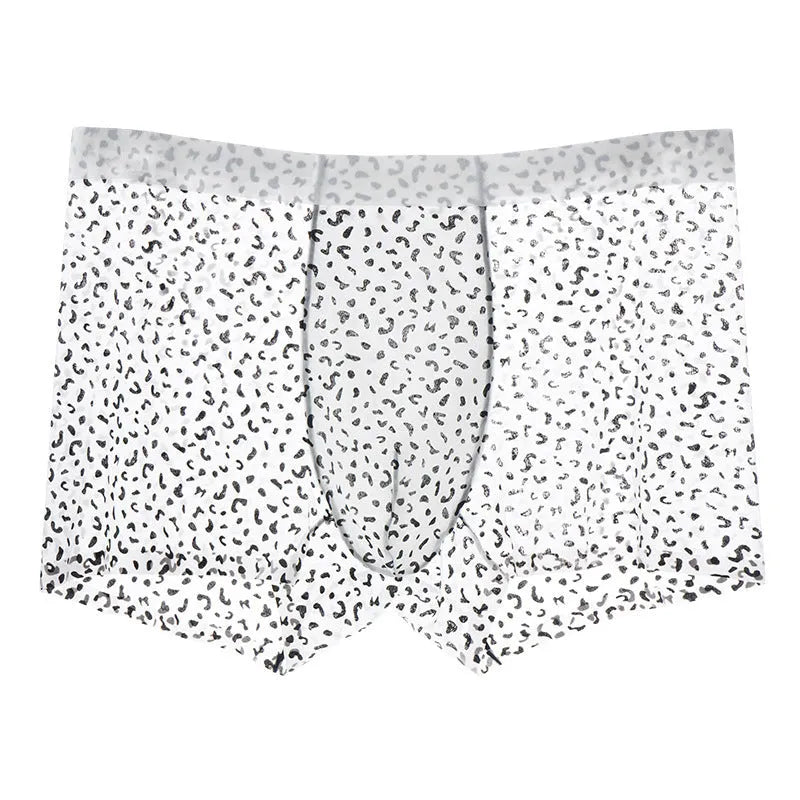 Men's ice silk boxer shorts with camouflage pattern in black leopard, zebra, or geometric design options