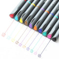 Pack of ten black hook line pens with 0.38mm syringe tips for technical drawing.