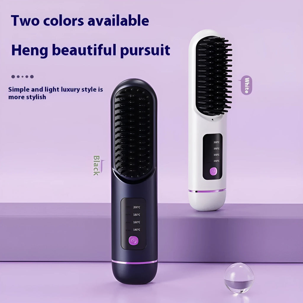 Portable negative ion hair comb in white, dark blue or grey colours with USB charging cable