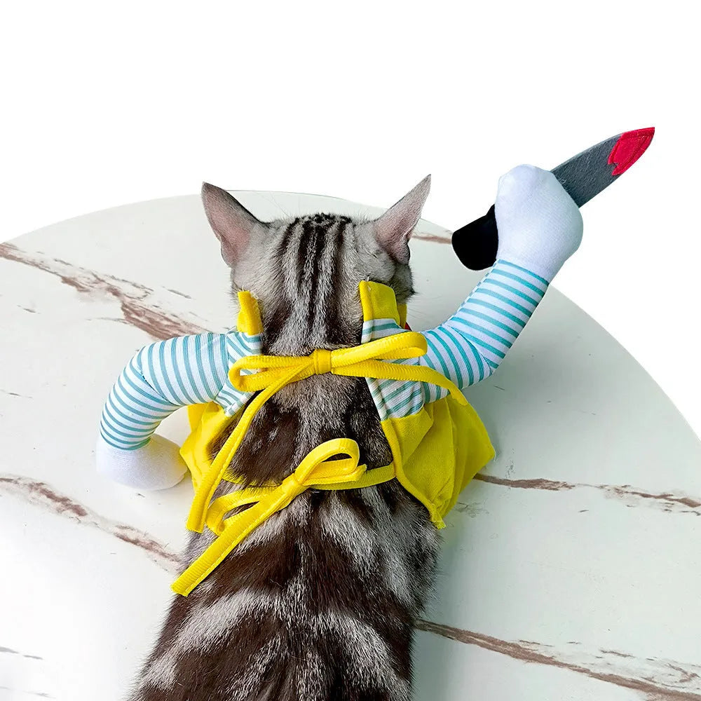 Yellow knife assassin cat costume in polyester with B02405 yellow sword colour design