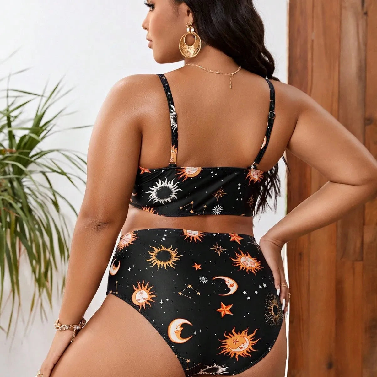 Women's split printed swimsuit in large size L-4XL, sleeveless brief style for swimming and wading
