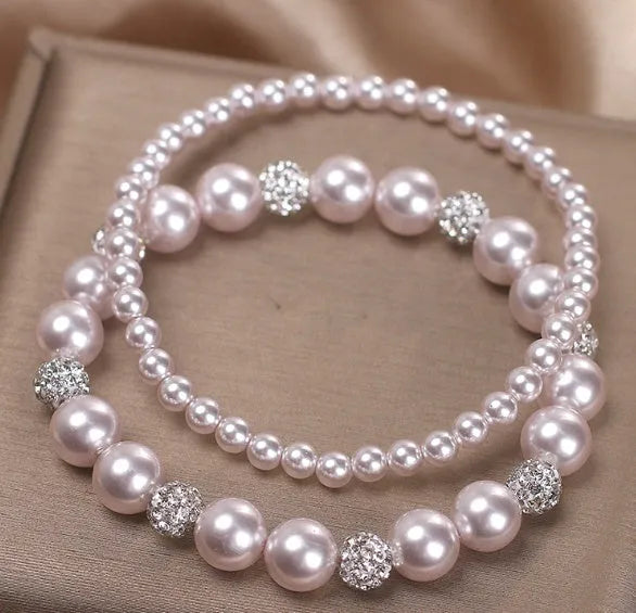 French Entry Lux rose violet micro inlay imitation pearl and zircon pink single layer bracelet for women