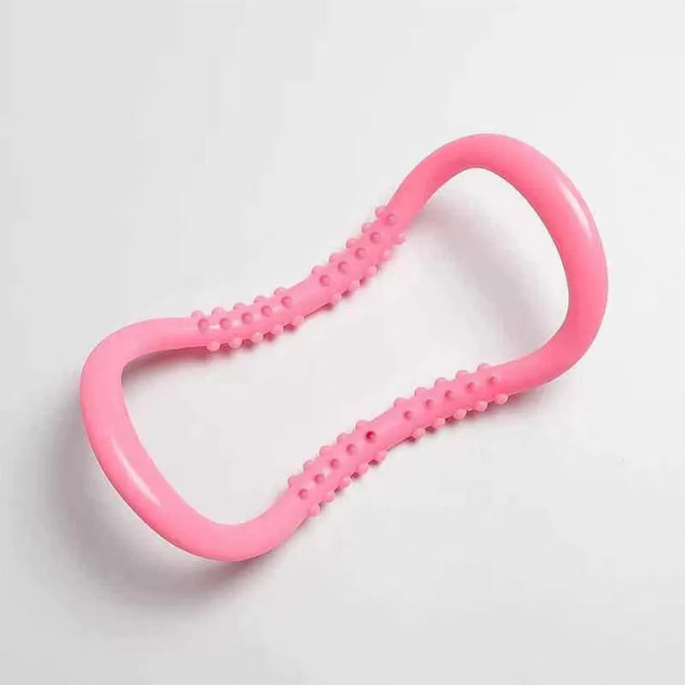 PP plastic yoga ring stretching bracelet in purple, blue, or pink colour options.