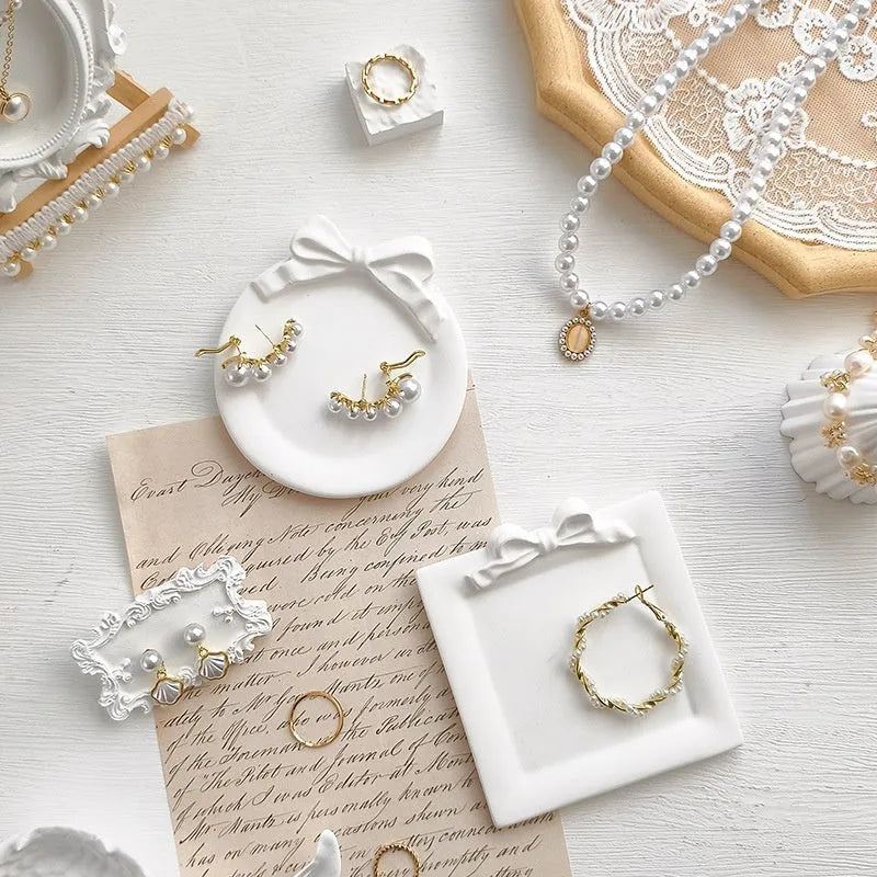 European Baroque gypsum jewellery display plate with decorative tray in multiple size options