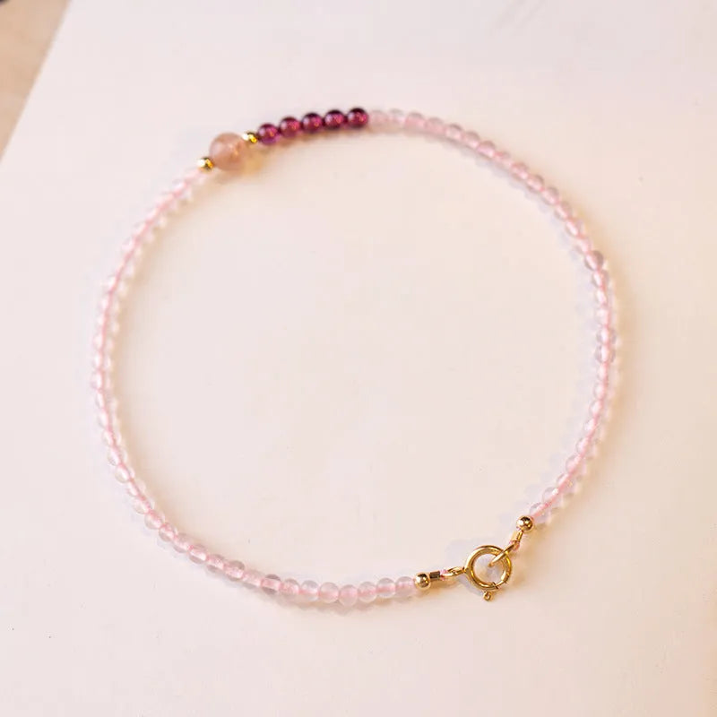 Handmade pink crystal bracelet with 2mm beads and zodiac modelling in 14cm, 15cm, or 16cm lengths
