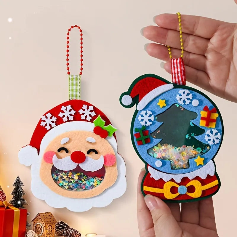 4pcs Christmas Felt Applique Kit with four ornament designs Santa Claus wreath tree crystal ball