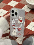 Cartoon red scarf dog magnetic silicone phone case for iPhone with glitter fireworks print