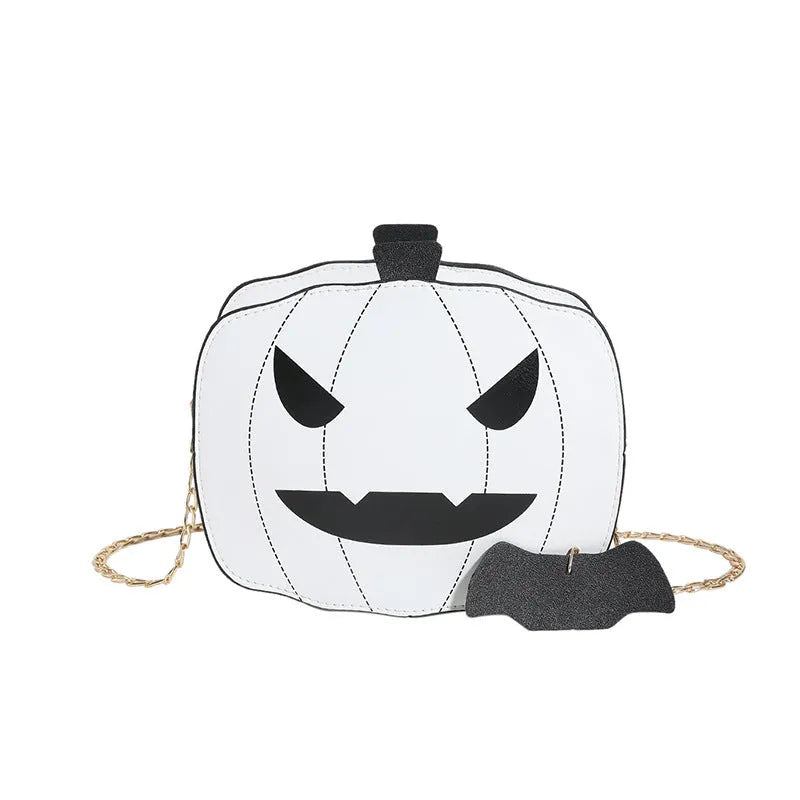Halloween cartoon pumpkin shoulder bag for girls in colour options with chain crossbody strap on white background
