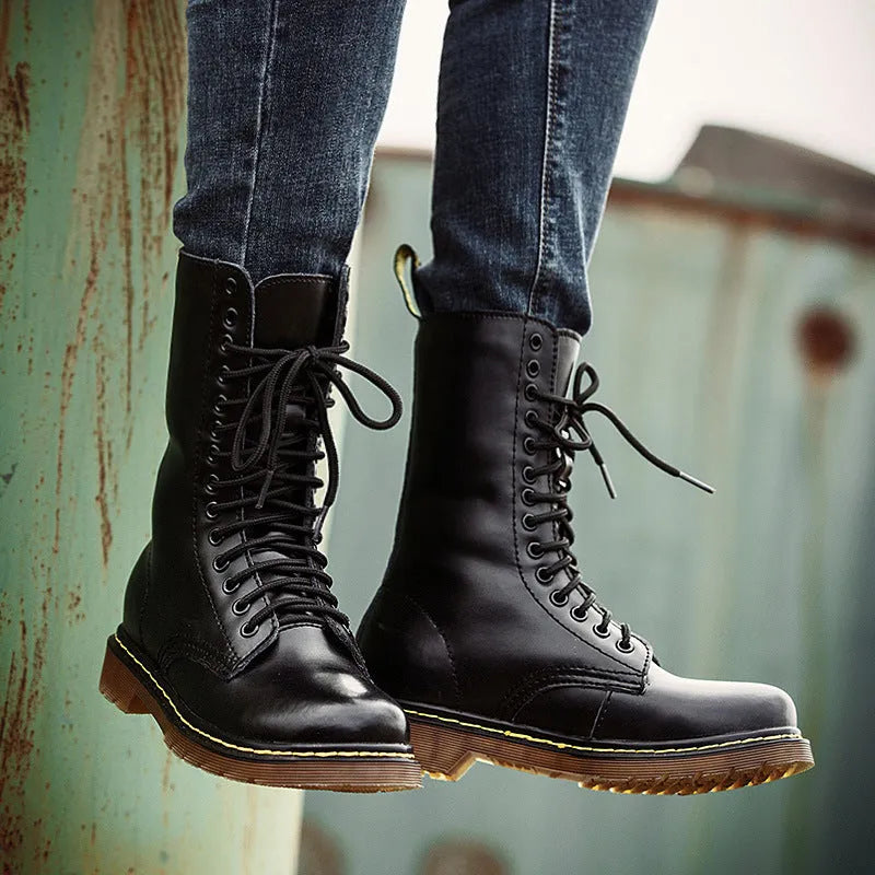 Men's leather lace-up boots with cotton lining in black, brown or wine red colours