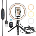 10-inch two-section telescopic ring macro flash live fill light with universal mobile phone mount, 5000K, plug-in