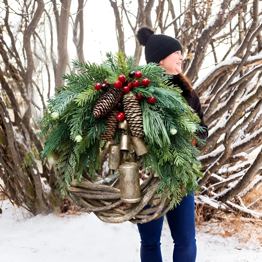 Christmas door hanging decoration in plastic, 50 x 30 x 6cm, with bell wreath or stair ornament style options.