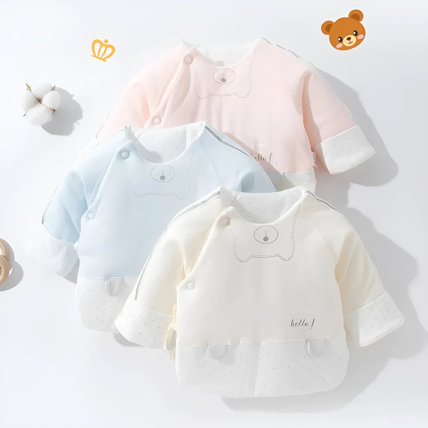 Hani half-back baby top 100% cotton sanded fabric round neck for newborns winter 59cm