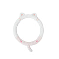 Rabbit fur plush steering wheel cover with embroidered panda, fitted on a 38cm car steering wheel.