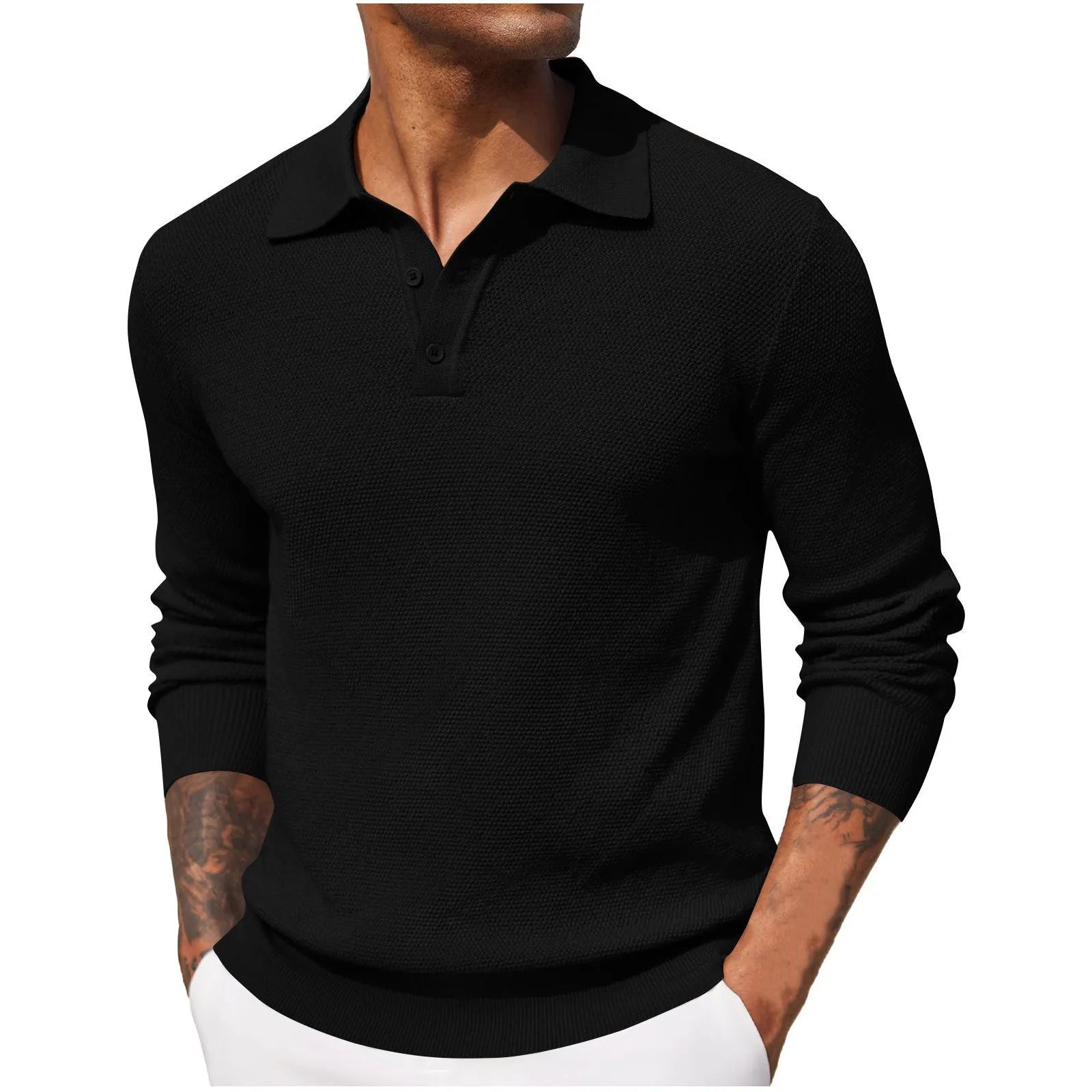 Men's solid colour long-sleeved polyester top in wine red, casual style, autumn wear