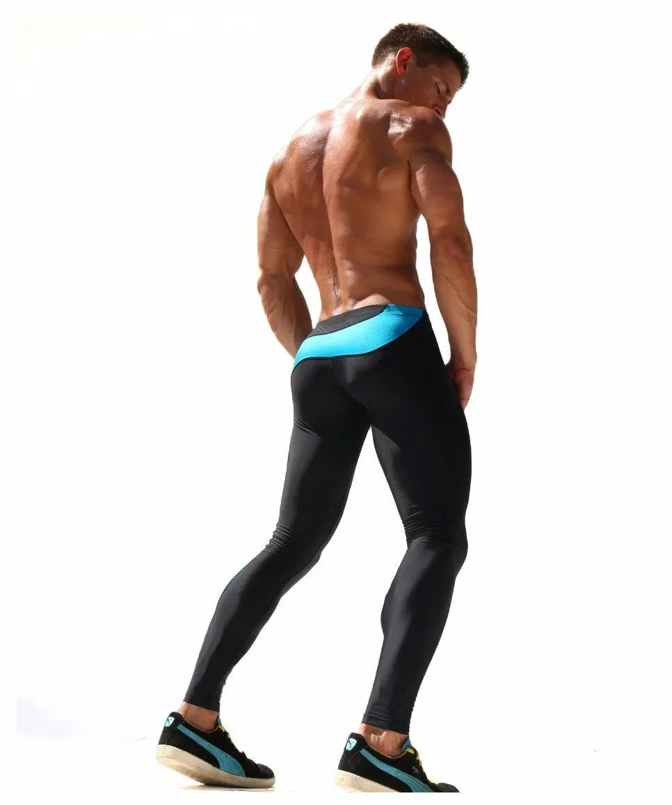 Men's skinny joggers in green or blue, 90% polyester 10% spandex, sport training pants with 28-34 inch waist.