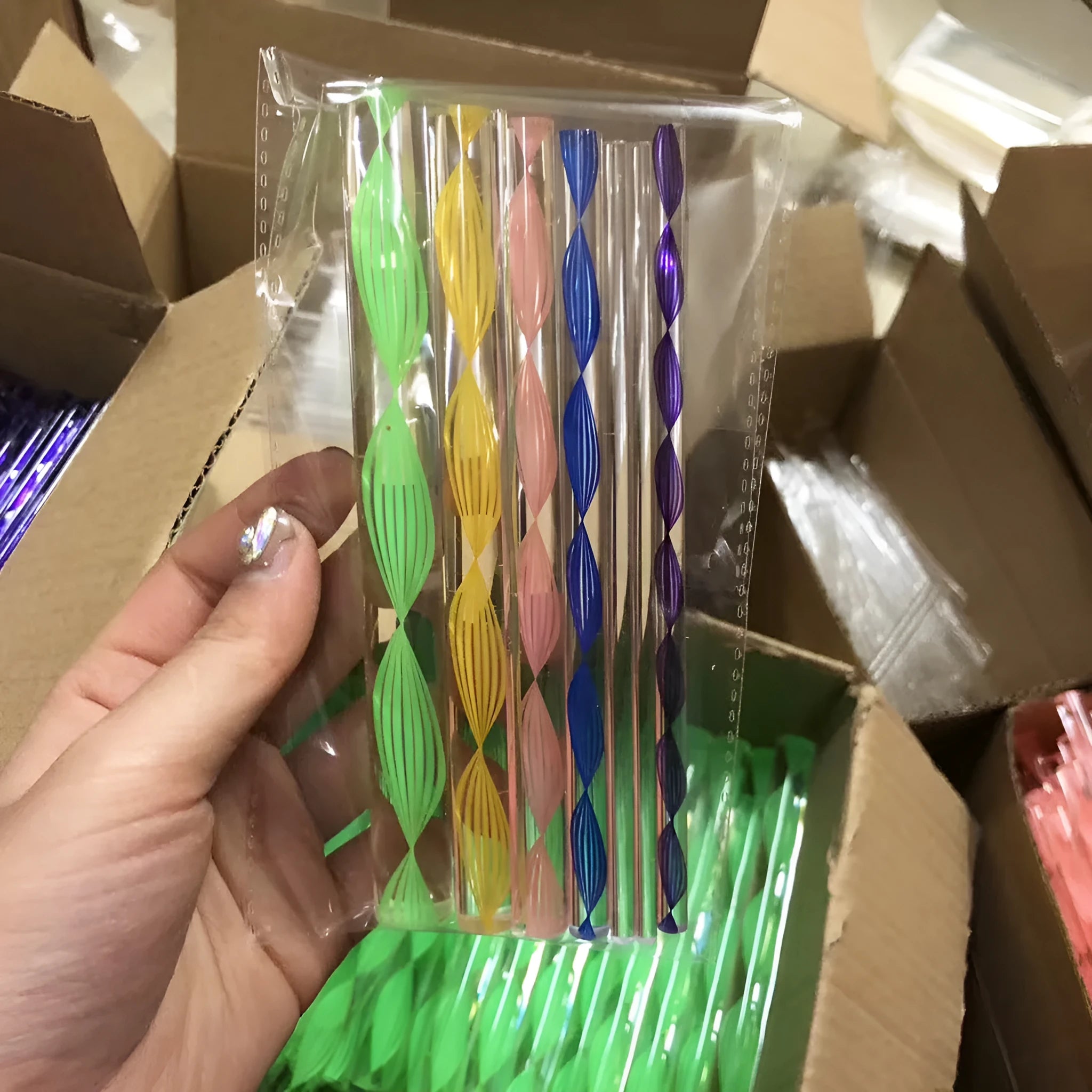 Pottery tool set with acrylic, stainless steel and plastic tools in blue pen bag packaging