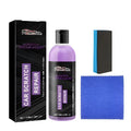 Car scratch repair kit showing 100ml bottle, sponge applicator, and soft cloth for DIY vehicle touch-ups