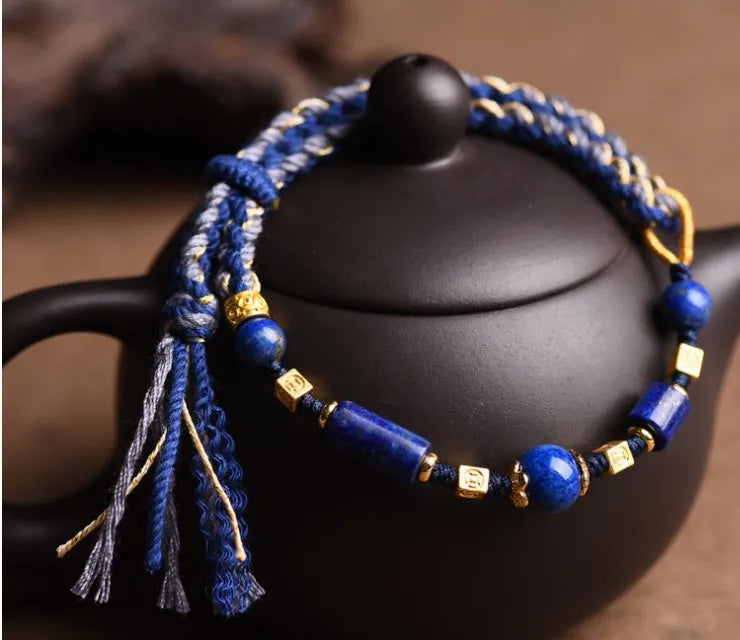 Hand-woven flexible wire watch band in ethnic style with Hongfei Ebony or Lapis Lazuli colour options