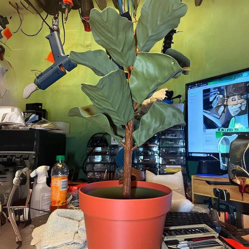 Simulation green plant coin bank money tree 3D printed in PLA, whole tree colour, approximately 15 cm tall
