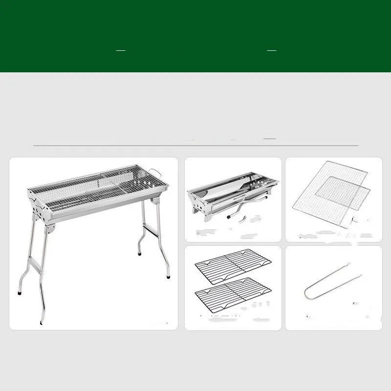 Stainless steel portable folding barbecue grill with large cooking area.